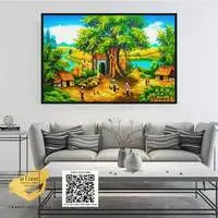 Tranh Phong cảnh Làng quê Việt Nam Decor phòng khách in trên vải Canvas Kích thước: 110*55 cm P/N: AZ1-0084-KN-CANVAS-110X55