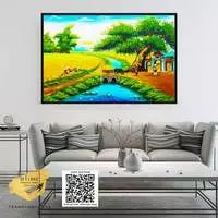 Tranh treo tường nhẹ nhàng trang trí phòng khách vải Canvas Làng quê Việt Nam Kích thước: 150X100 P/N: AZ1-0151-KC5-CANVAS-150X100