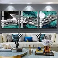 Tranh Decor phòng khách chung cư cao cấp Tinh tế in trên Canvas Size: 60X60-60X60-60X60 cm P/N: AZ3-0126-KC-CANVAS-60X60-60X60-60X60