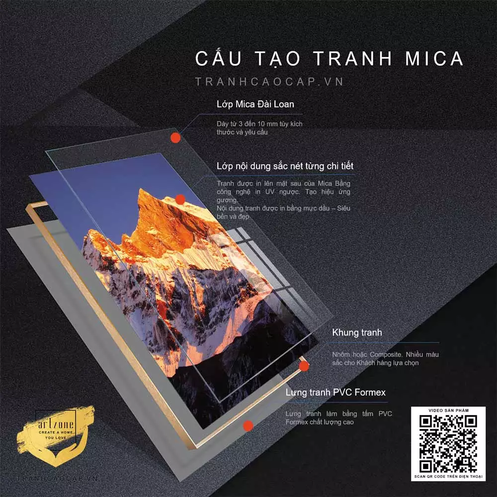 Tranh Mica Phong cảnh dãy núi vàng hùng vĩ