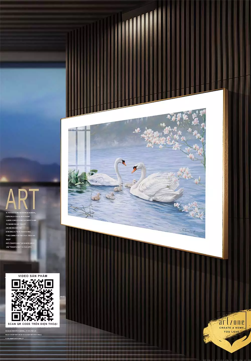 Chi tiết tranh Mica Gia Đình Thiên Nga Trong Hồ Nước