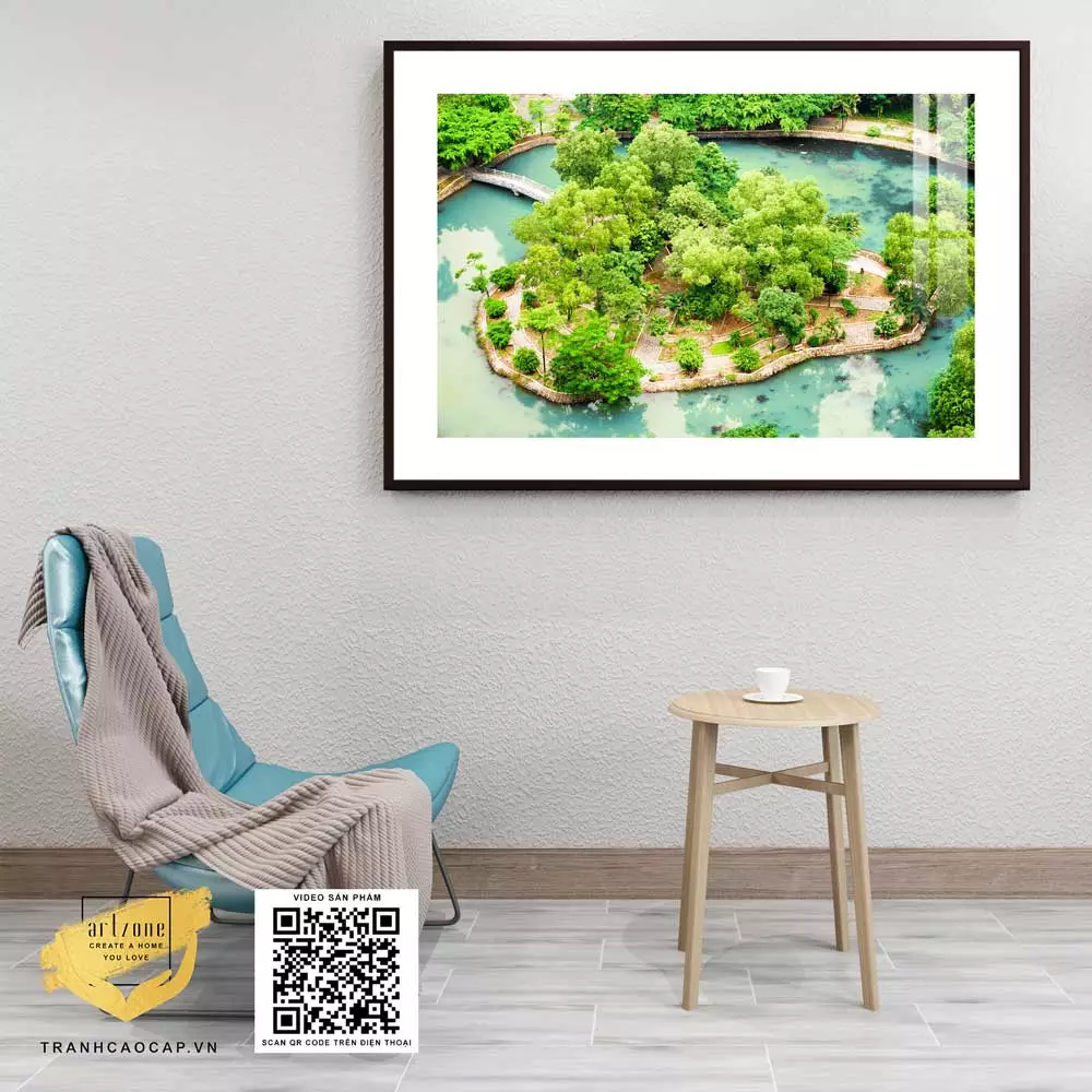 Tranh Mica Phong cảnh Hồ nước trong công viên trong không gian phòng khách