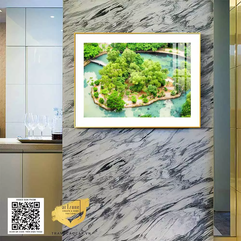 Tranh Mica Phong cảnh Hồ nước trong công viên trong không gian phòng ngủ