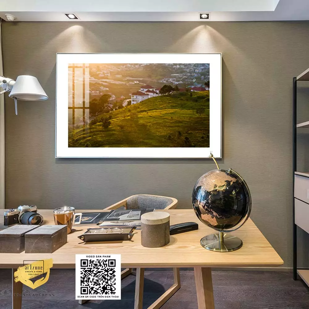 Ứng dụng tranh mica phong cảnh trong phòng làm việc