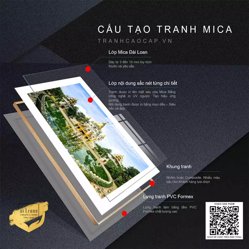 Tranh Mica phong cảnh kiến trúc Thái Lan cho không gian sống sang trọng