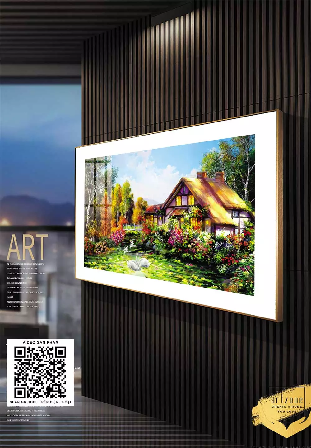 Tranh Mica Phong cảnh Ngôi nhà nhỏ trong truyện cổ tích thể hiện sự ấm áp và hạnh phúc