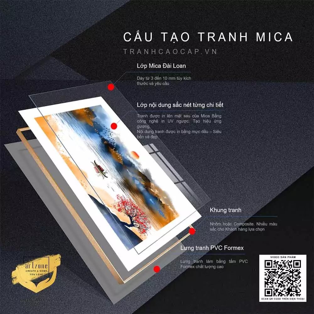 Tranh Mica Người lái đò trên sông đẹp