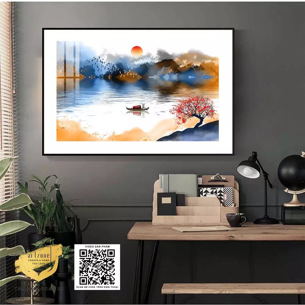 Tranh Mica Người lái đò trên sông chất lượng cao