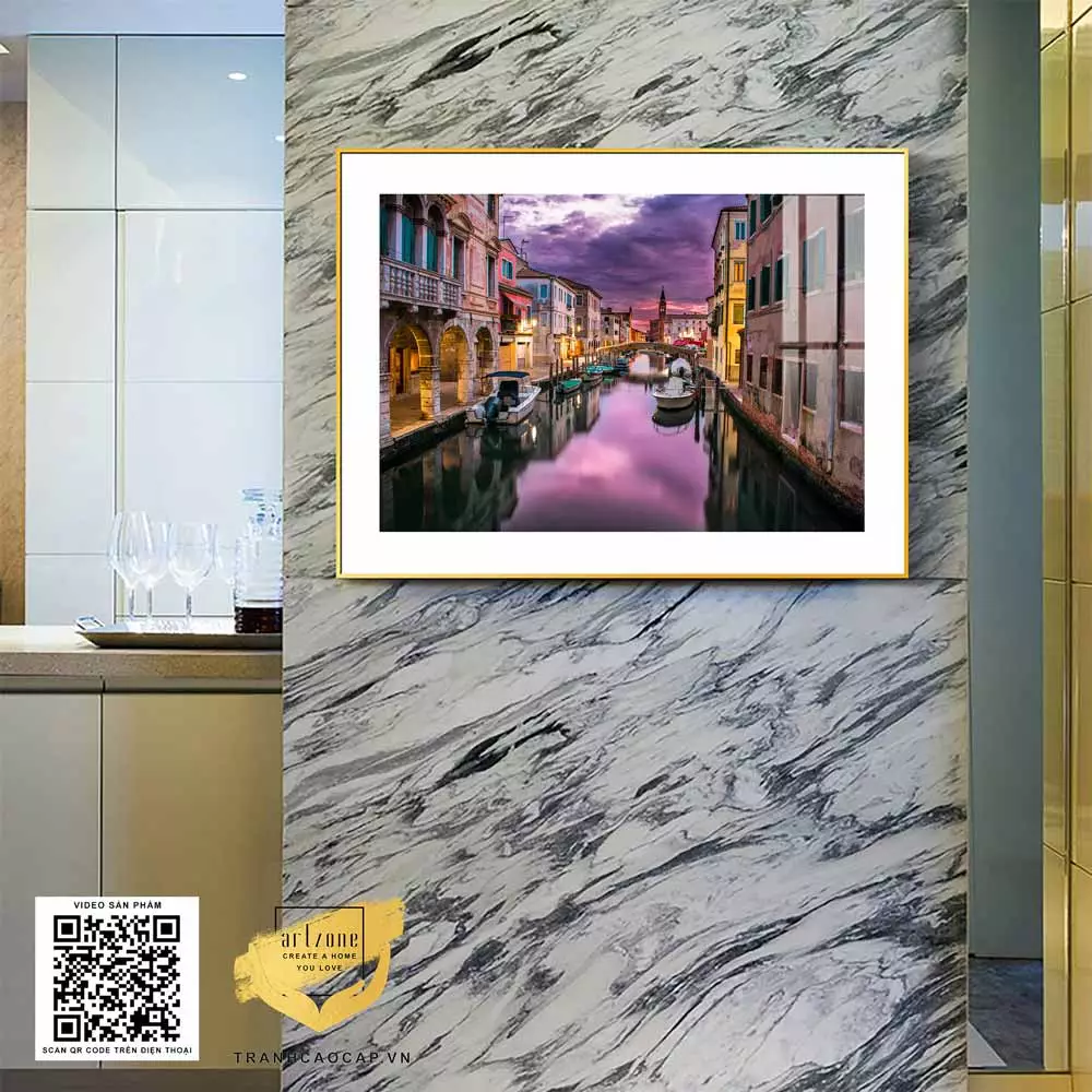 Tranh Mica Venice Hoàng Hôn trong không gian phòng khách