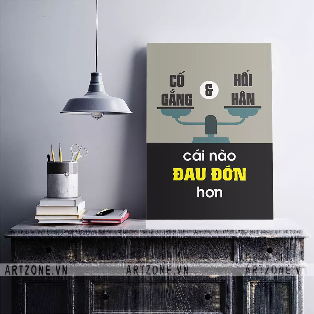 Tranh treo tường văn phòng Cố gắng & Hối hận - AZ1-0540 góc nhìn 1