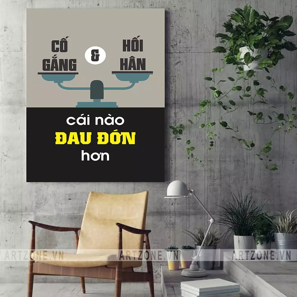 Tranh treo tường văn phòng Cố gắng & Hối hận - AZ1-0540 góc nhìn 3