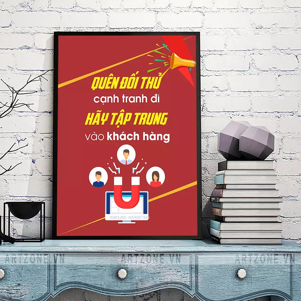 Tranh slogan Quên đối thủ cạnh tranh đi, hãy tập trung vào khách hàng AZ1-0529