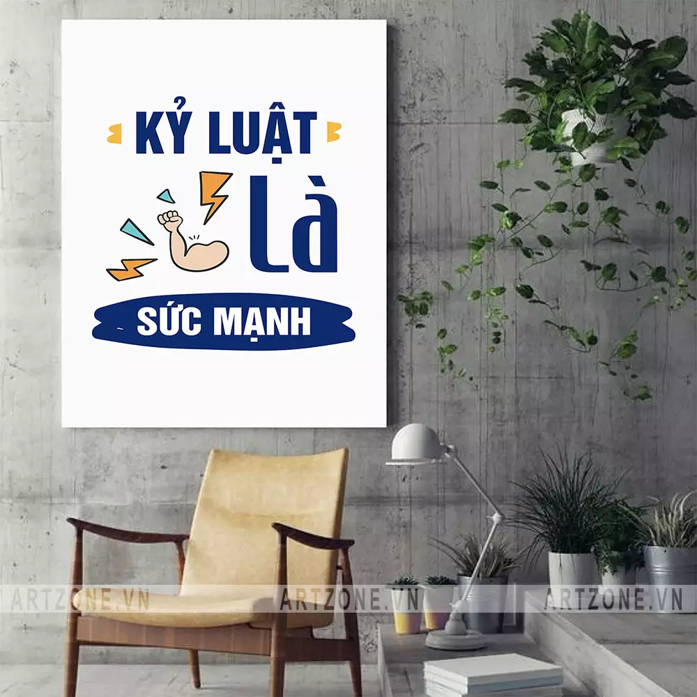 Tranh slogan Kỷ Luật Là Sức Mạnh khung tranh nhôm composite chắc chắn