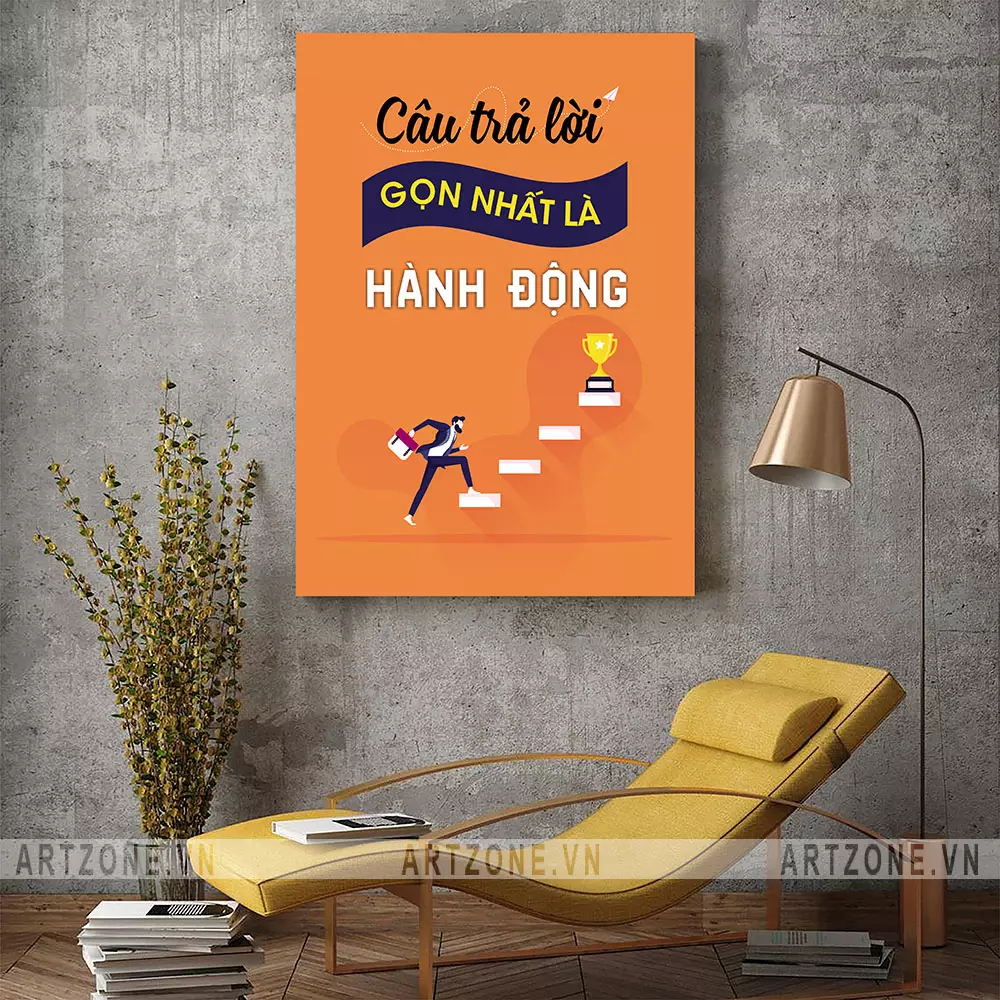 Tranh slogan 'Câu trả lời gọn nhất là hành động' tạo động lực cho nhân viên