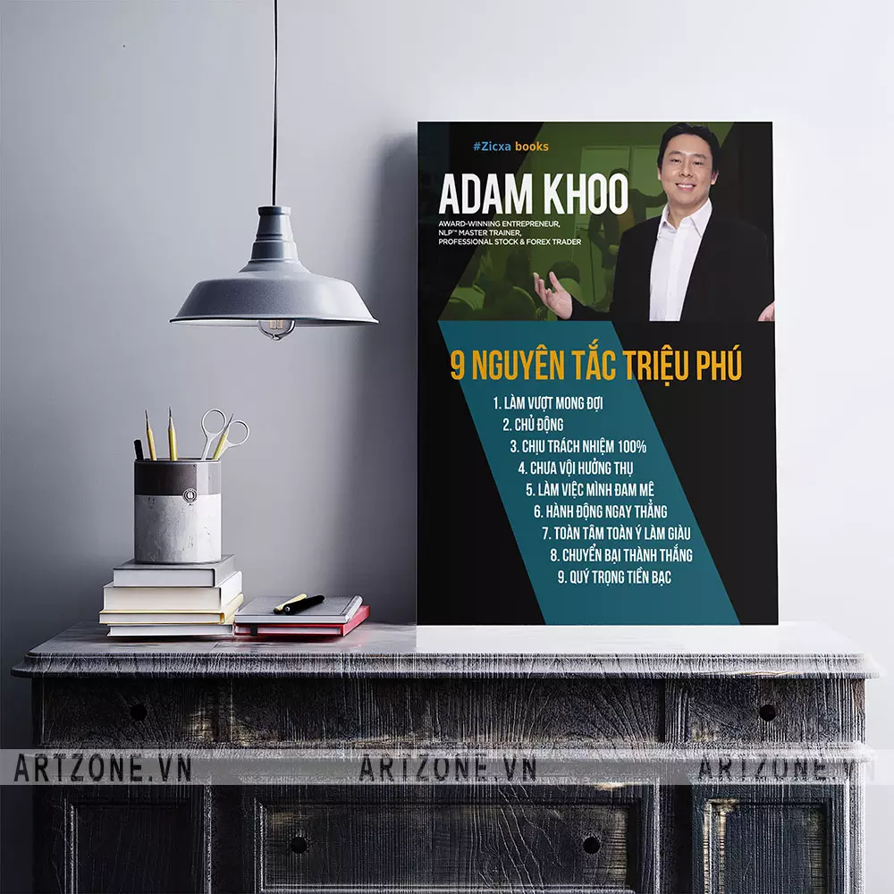 Tranh treo tường phòng làm việc tạo động lực 9 nguyên tắc triệu phú Adam Khoo