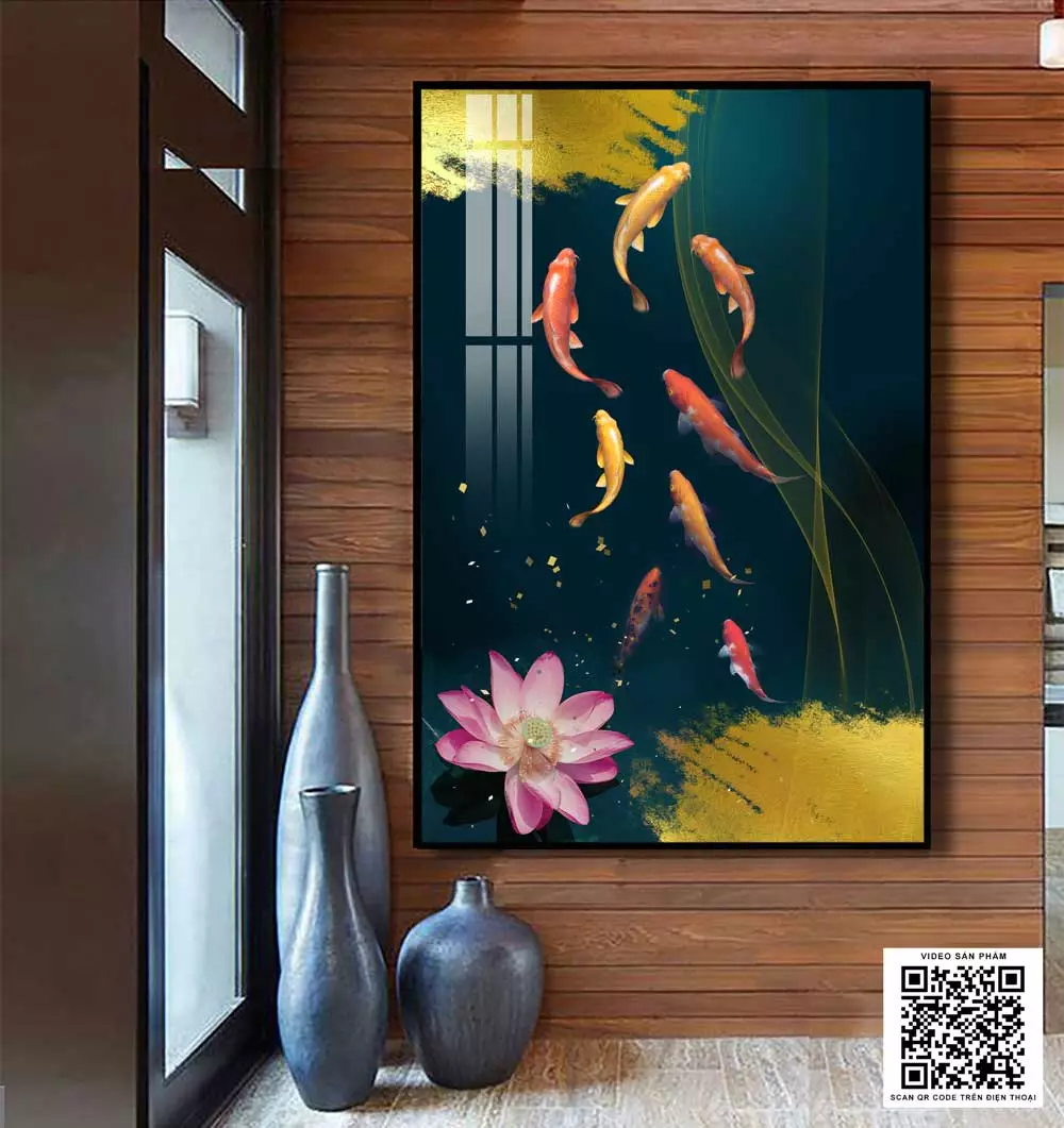 Tranh hoa sen cá chép trong không gian nội thất Tranh hoa sen cá chép trong không gian nội thất