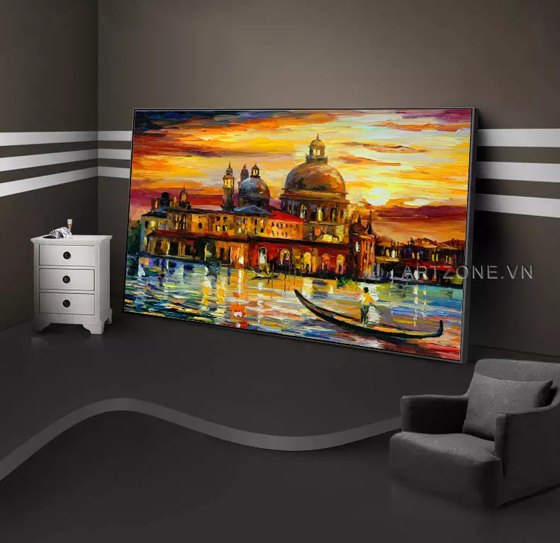Bức tranh Bầu trời vàng trên thành phố Venice trong không gian nội thất