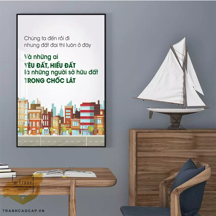 Tranh slogan mica phù hợp phong thủy văn phòng