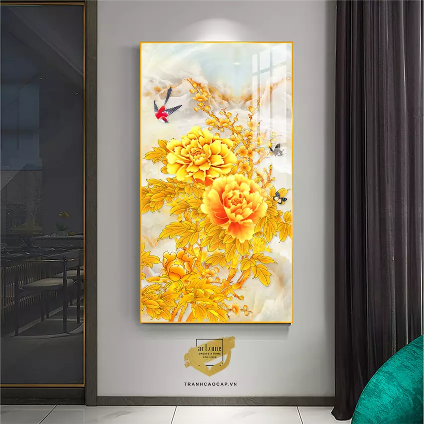 Tranh Hoa Lá bóng gương Mica treo hành lang