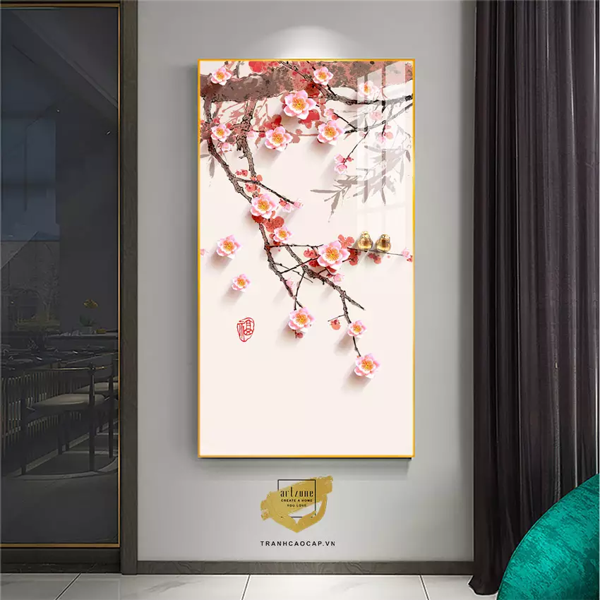 Tranh Hoa lá bóng gương treo hành lang cao cấp