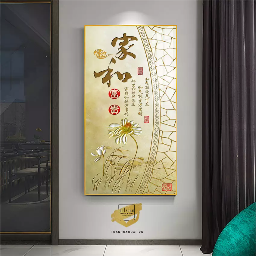 Tranh hoa sen bóng gương sáng AZ1-1783