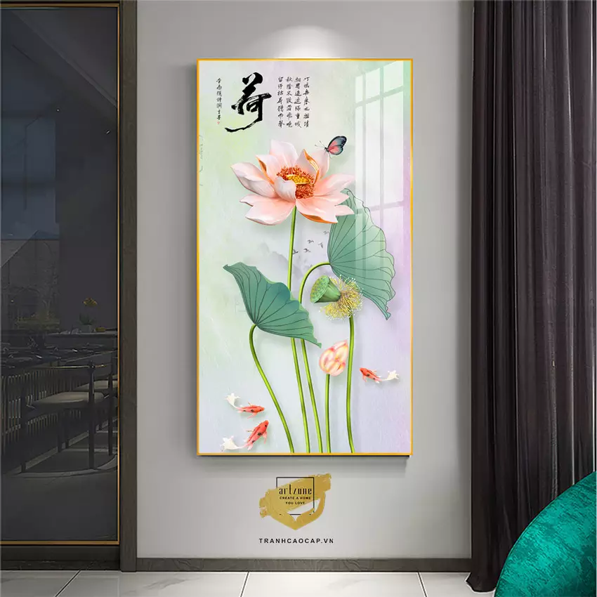 Tranh Hoa Sen Bọng Gương Sáng Treo Hành Lang