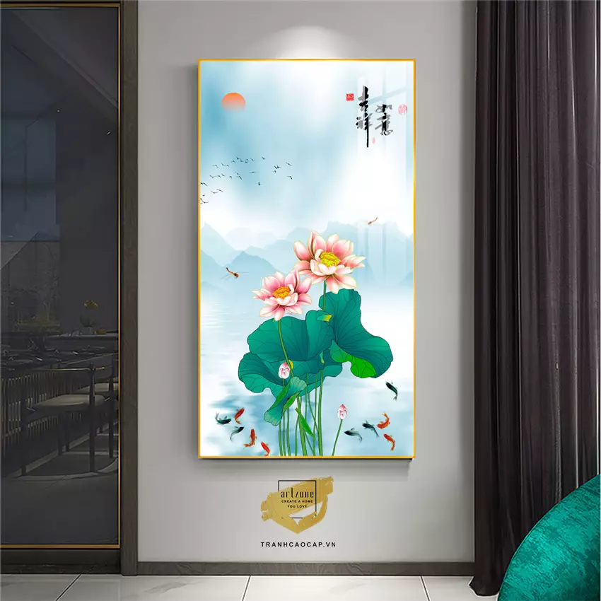 Tranh Hoa Sen Bóng Gương treo hành lang sang trọng