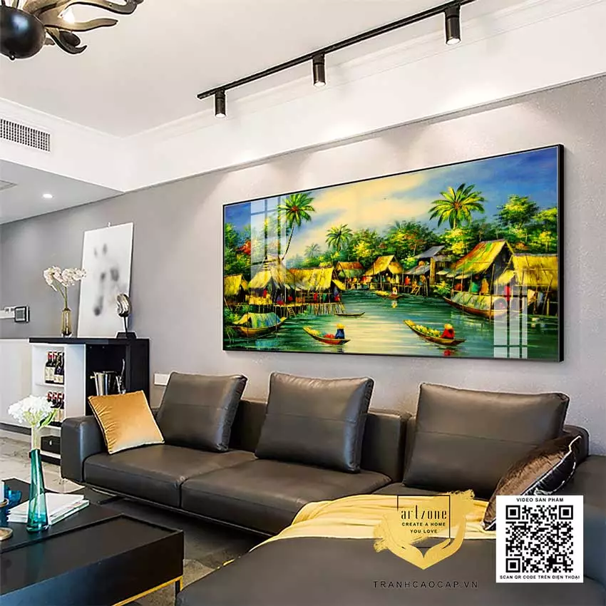 Ứng dụng tranh Làng Quê Việt Nam trong trang trí phòng khách