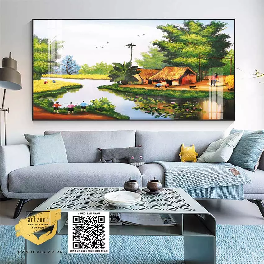 Tranh Làng Quê Việt Nam Nhẹ Nhàng AZ1-0156-MICA treo trong phòng khách