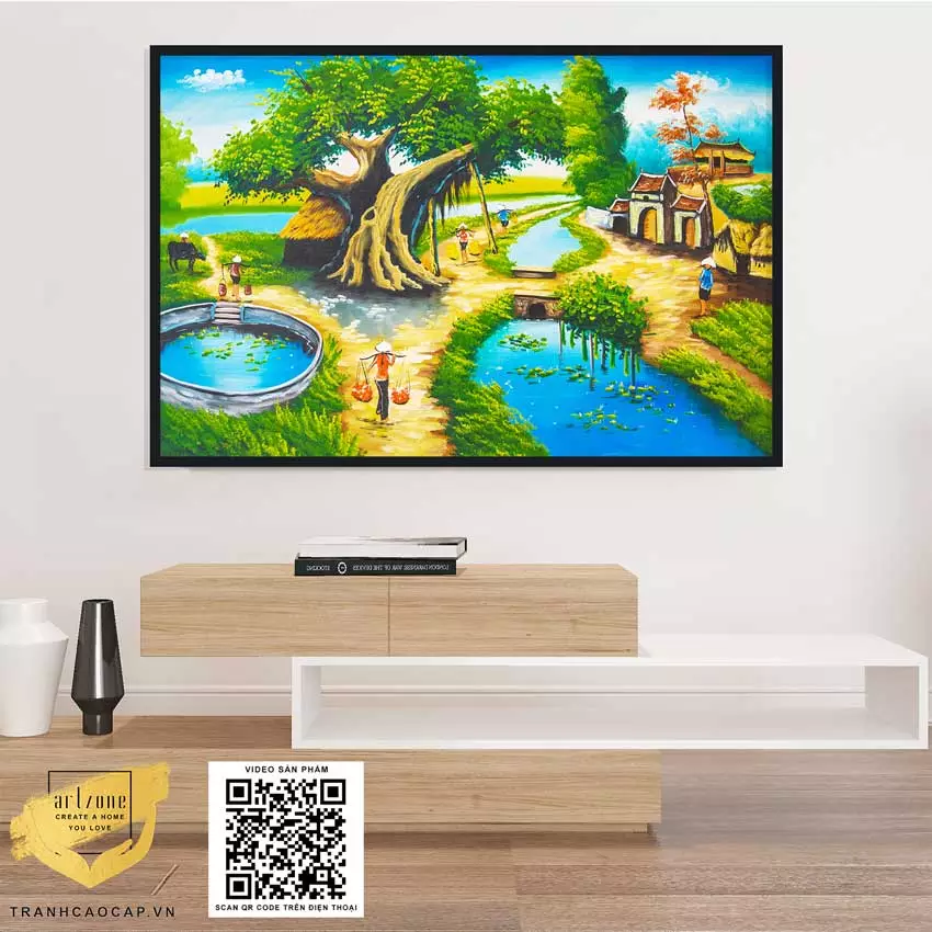 Tranh làng quê Việt Nam trong không gian phòng khách