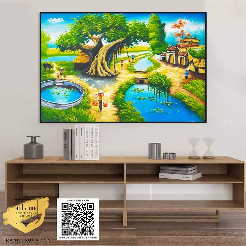 Tranh làng quê Việt Nam trong không gian phòng ngủ