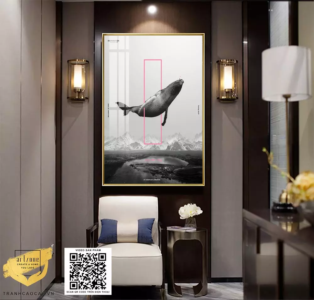 Tranh cá voi đại dương treo phòng làm việc