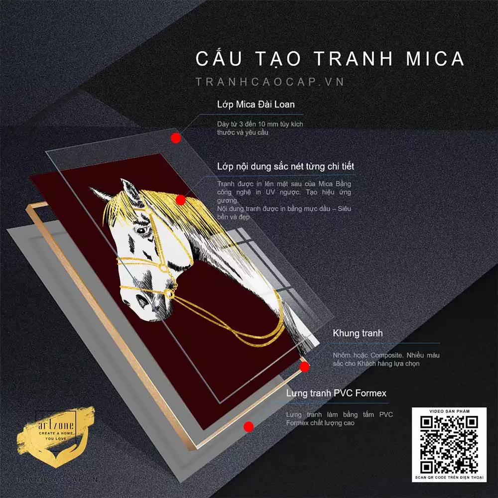 Tranh Ngựa Trắng Hiện Hoa và Chiếc Bôm Hoàng Kim
