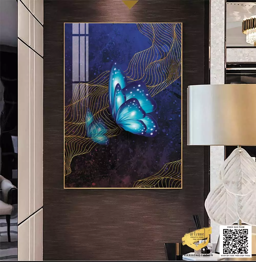 Chi tiết cánh bướm và ngàn hoa trong tranh mica