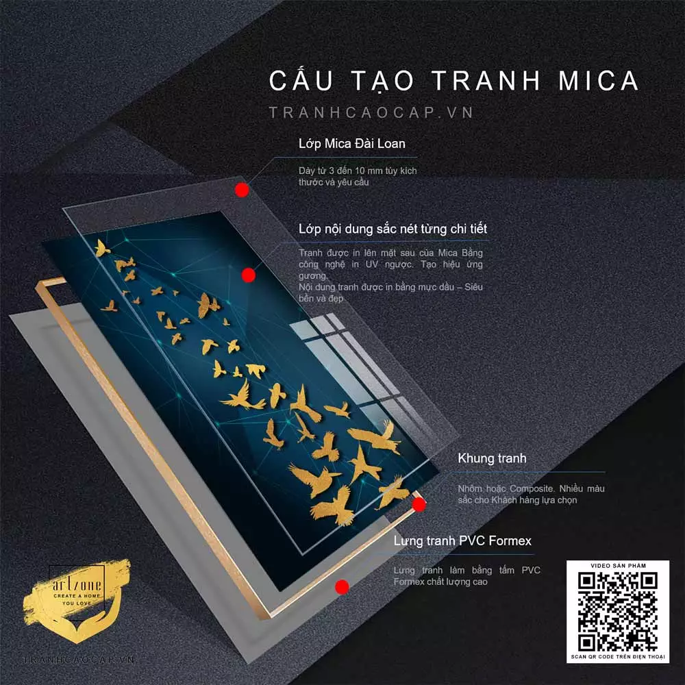 Tranh chim di cư hoàng kim bay giữa ngàn hà chất liệu Mica