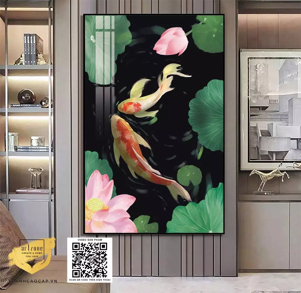 Tranh hoa sen cá koi mica AZ1-0849-MICA - Món quà ý nghĩa