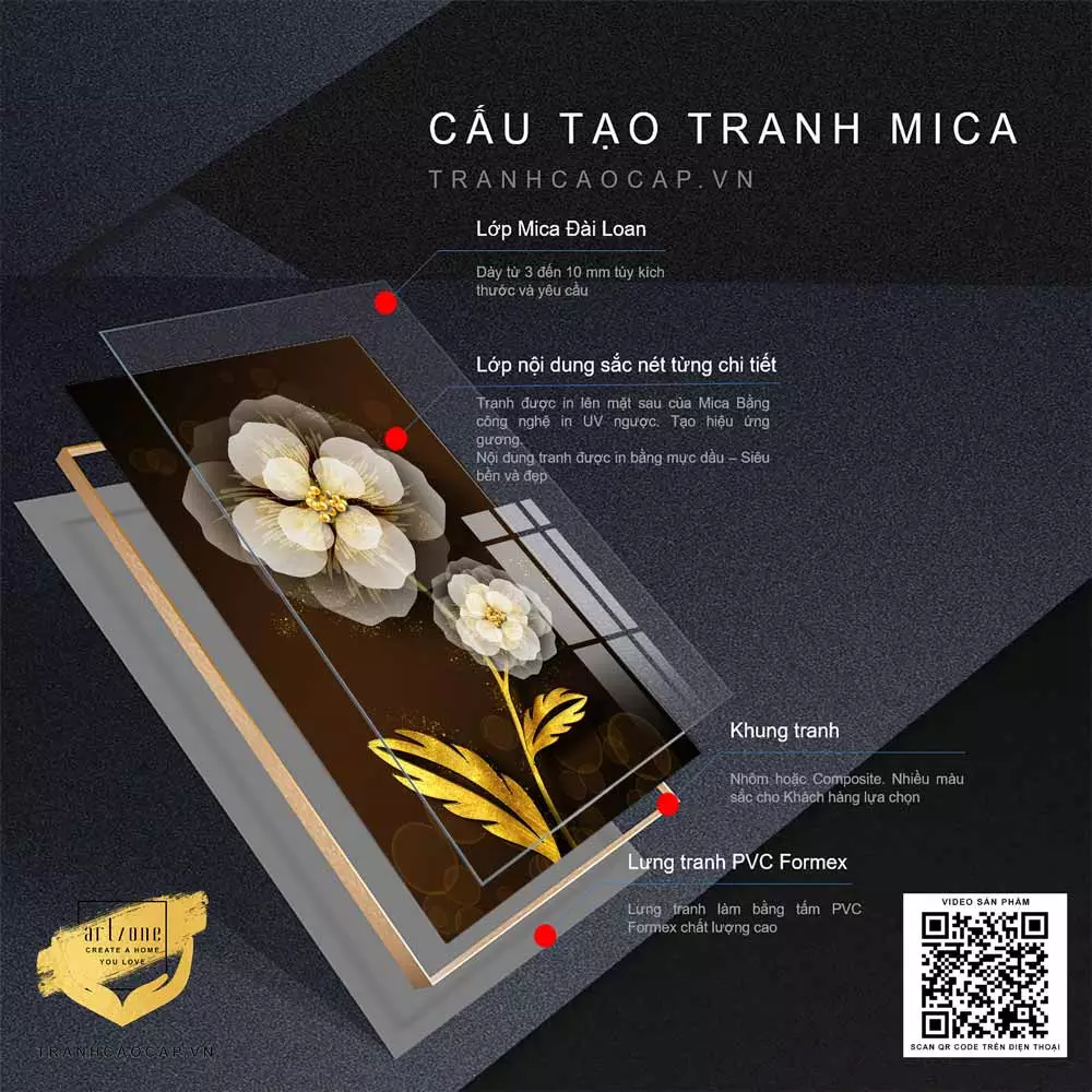 Tranh hoa lá mica cao cấp