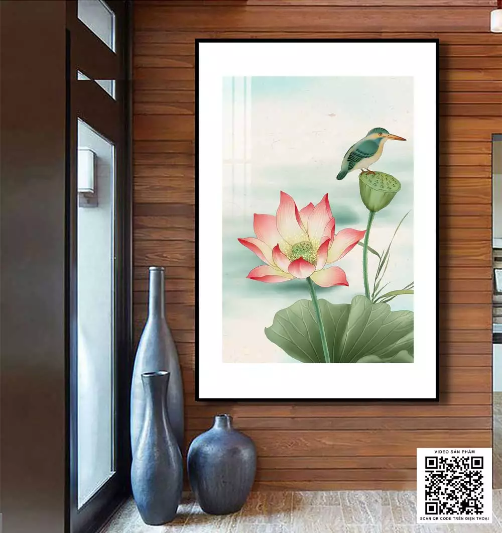 Kết hợp tranh hoa sen mica với nội thất
