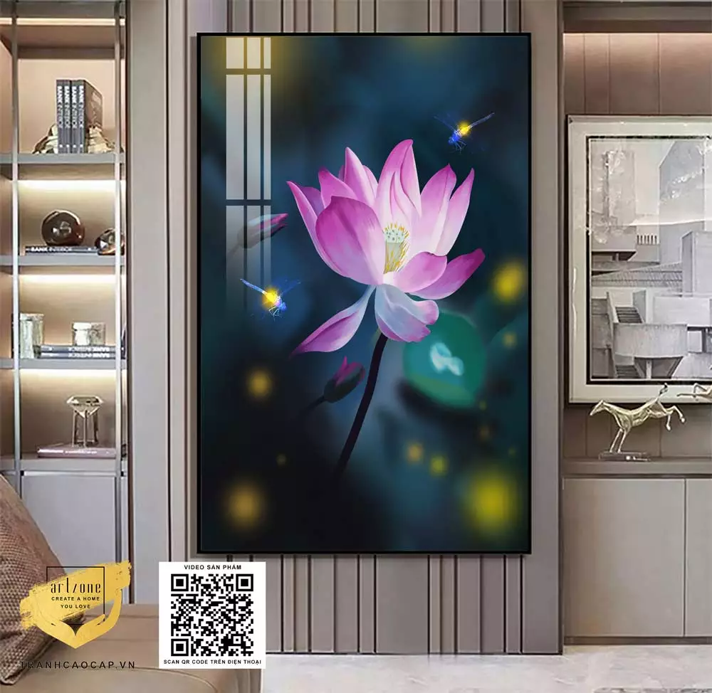 Tranh hoa sen mica trang trí phòng thờ