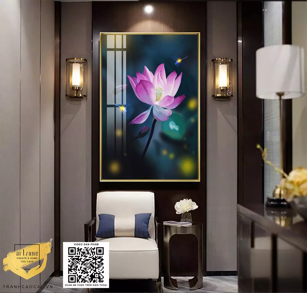 Gợi ý cách treo tranh hoa sen trong phòng khách