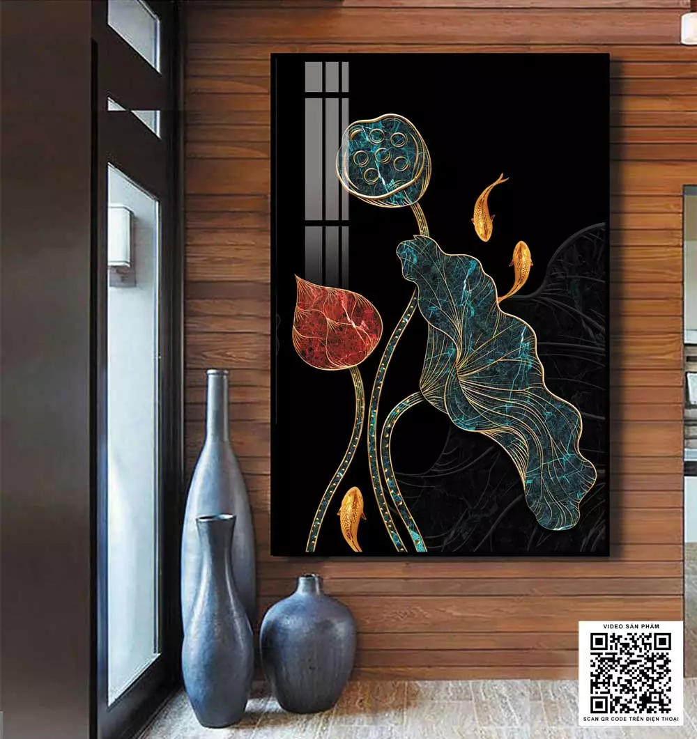Tranh Hoa Sen và Đàn Cá Chép trong không gian phòng khách