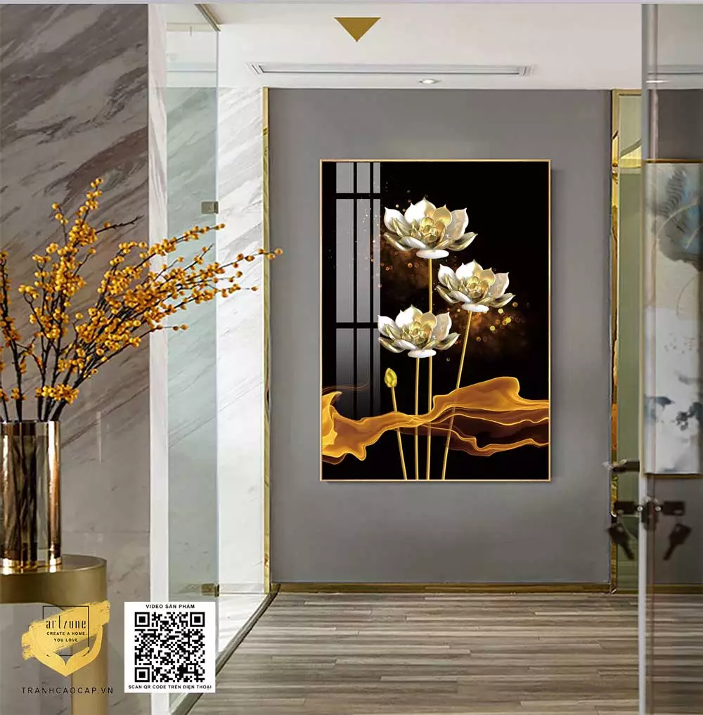 Tranh hoa sen vàng hoàng kim 3D món quà ý nghĩa