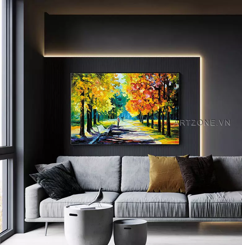 Tranh Hà Nội buổi sáng trên lối nhỏ bình yên chất liệu mica, khung composite