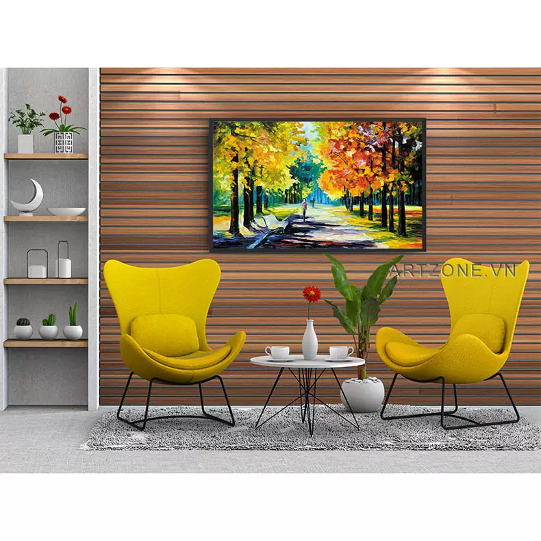 Tranh sơn dầu Hà Nội buổi sáng trên lối nhỏ bình yên, chất liệu Mica cao cấp