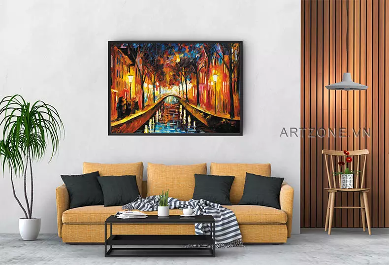 Chi tiết màu sắc trong tranh Đêm Trên Kênh Nhỏ Amsterdam