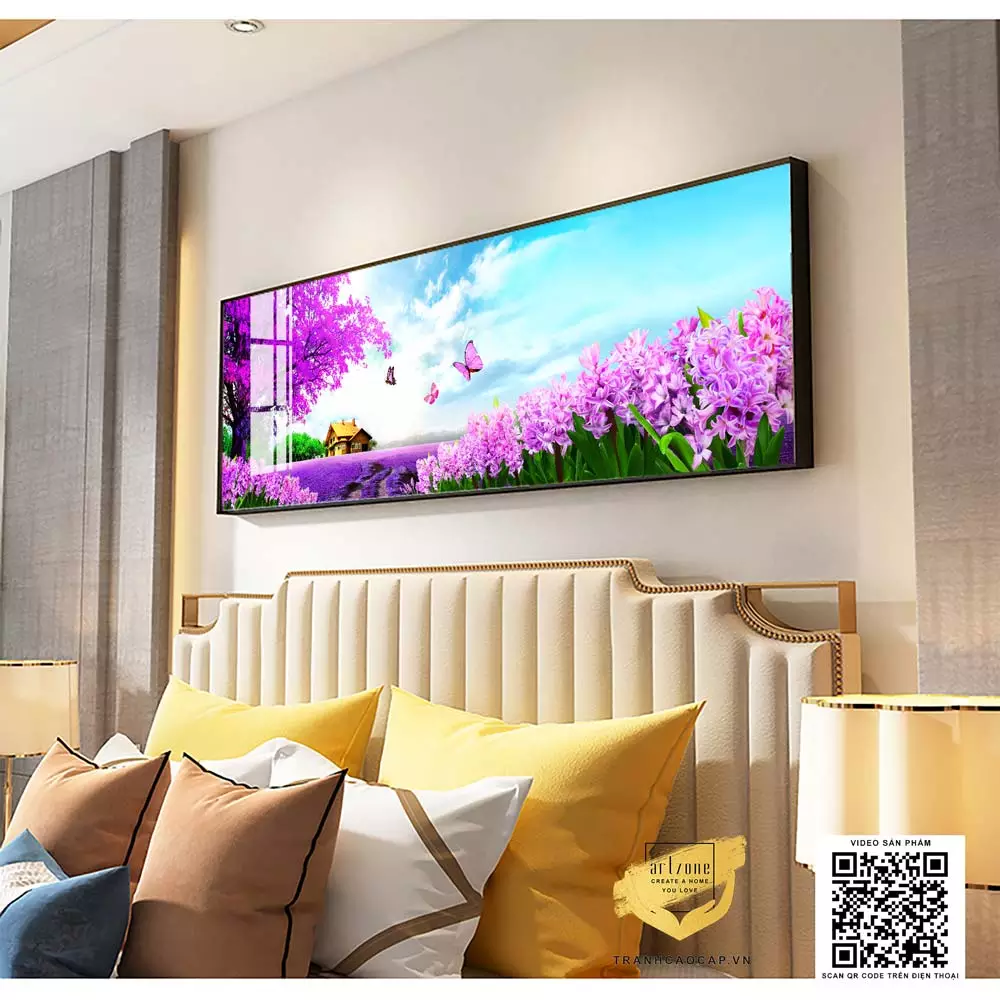 Tranh đồng hoa tím chất liệu Mica cao cấp