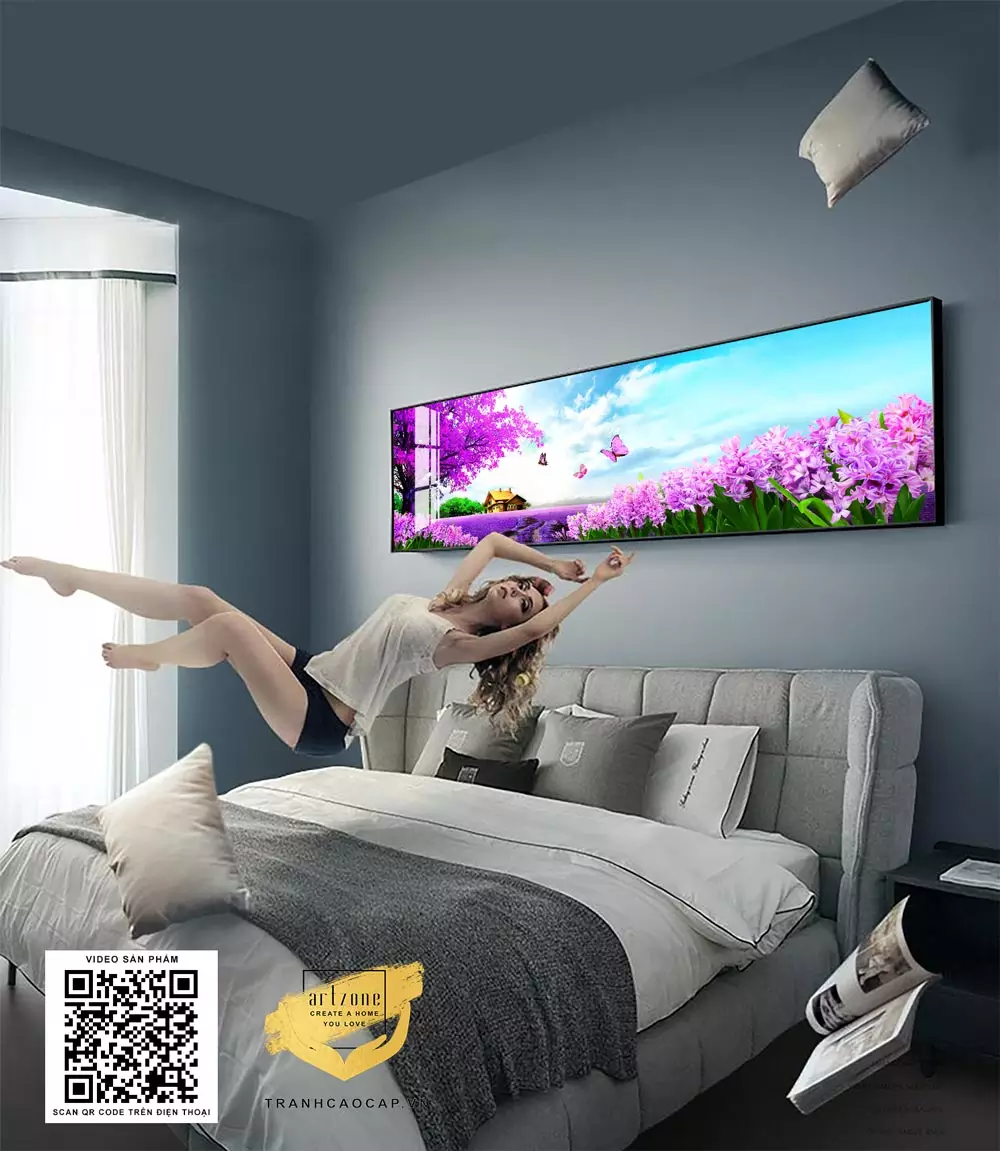 Tranh treo tường phòng ngủ với khung tranh nhôm sang trọng