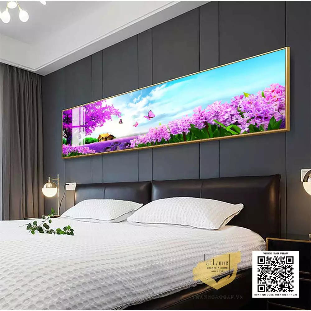 Tranh phong cảnh đồng hoa tím mang lại cảm giác thư thái