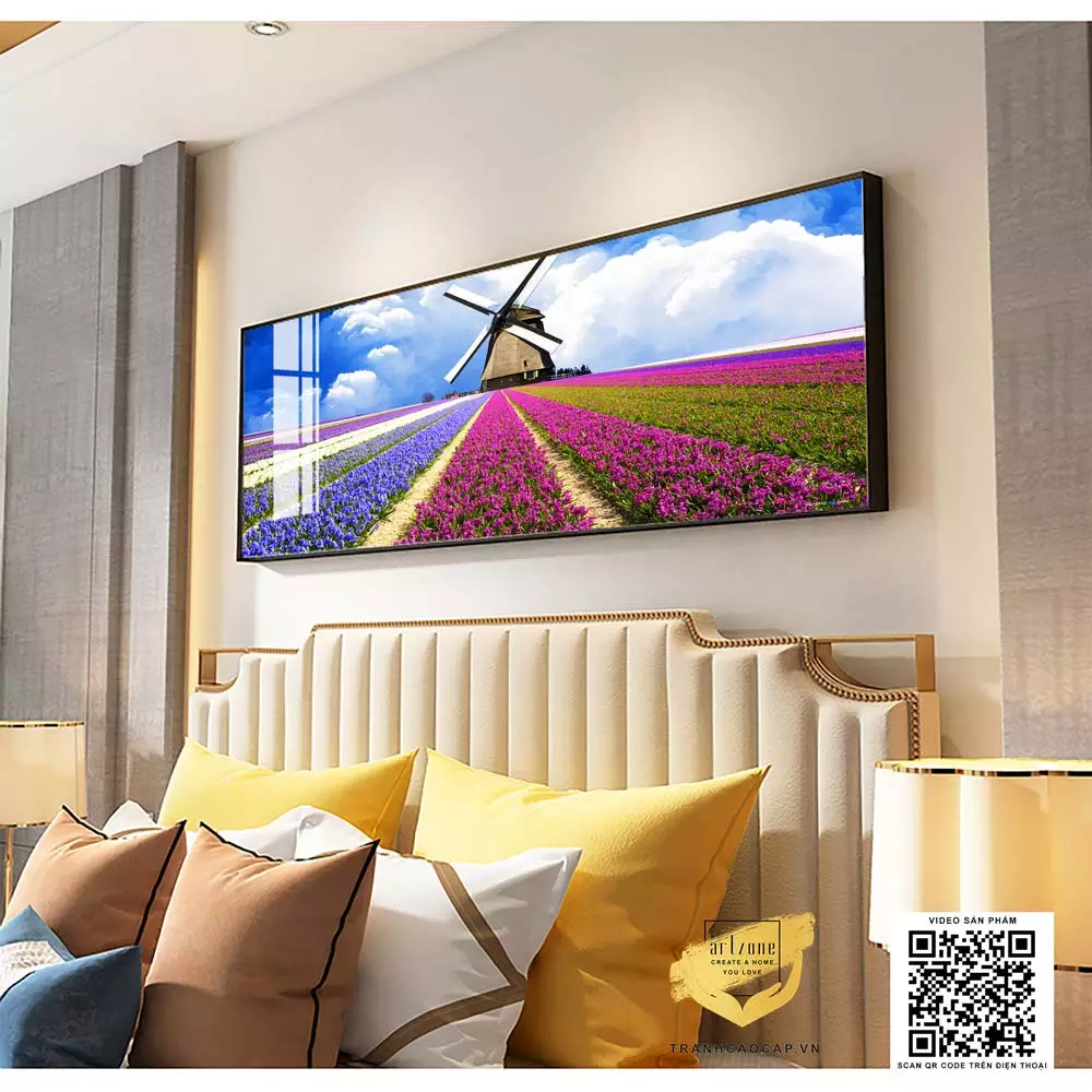 Tranh phong cảnh phòng ngủ kích thước phù hợp