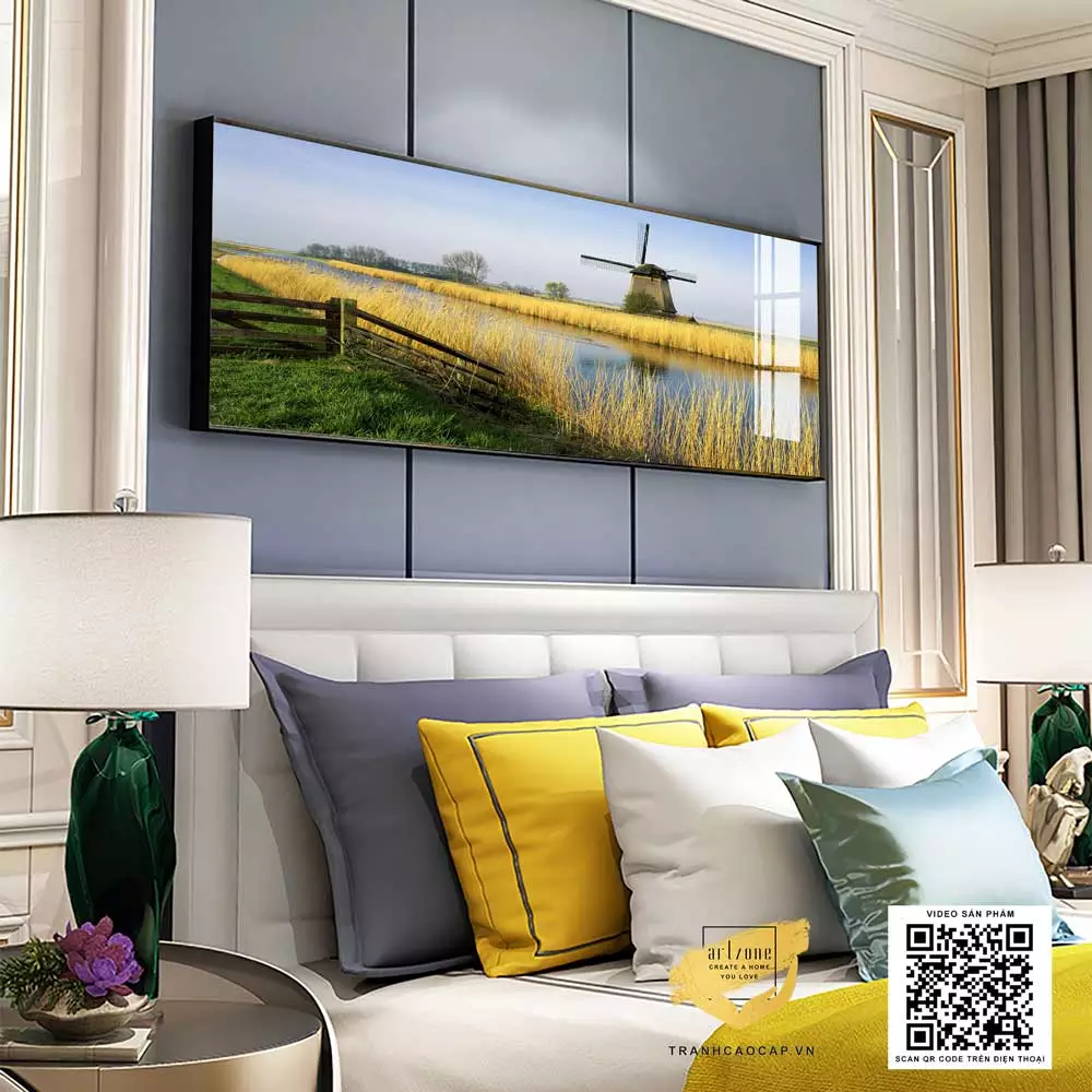 Tranh Cảnh Đồng Xanh và Cối Xay Gió mang lại không gian thư giãn Tranh Cảnh Đồng Xanh và Cối Xay Gió mang lại không gian thư giãn